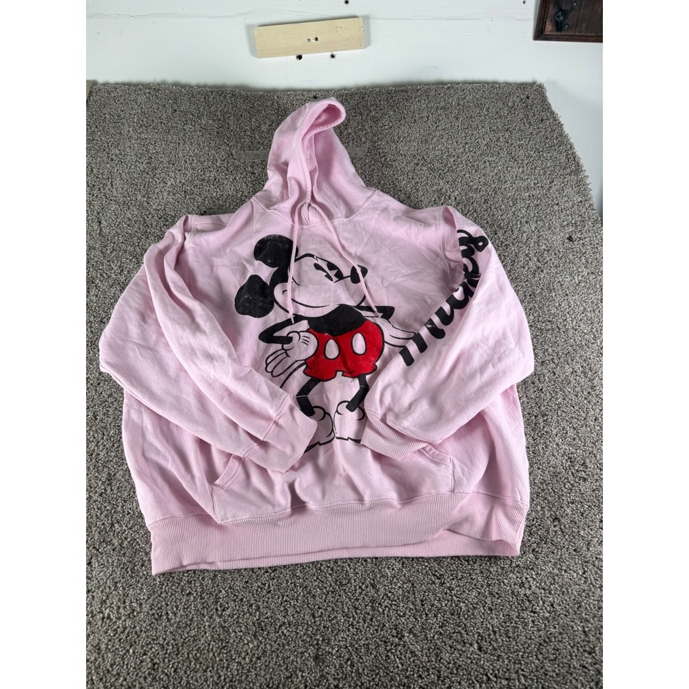 Disney Mickey Mouse Pink Hoodie Mens XXL Graphic Sleeve Print Sweatshirt